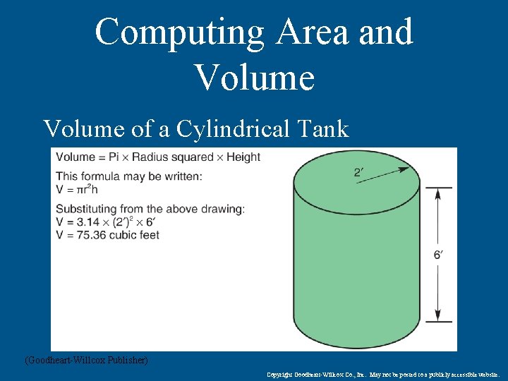 Computing Area and Volume of a Cylindrical Tank (Goodheart-Willcox Publisher) Copyright Goodheart-Willcox Co. ,