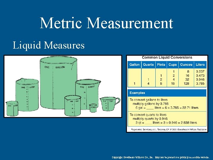 Metric Measurement Liquid Measures Copyright Goodheart-Willcox Co. , Inc. May not be posted to