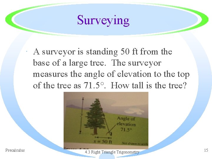 Surveying · A surveyor is standing 50 ft from the base of a large