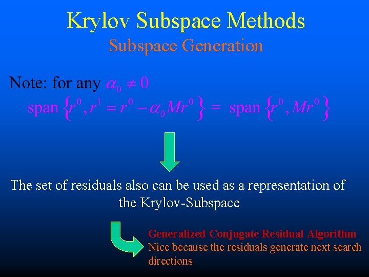 Krylov Subspace Methods Subspace Generation The set of residuals also can be used as