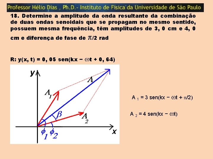 18. Determine a amplitude da onda resultante da combinação de duas ondas senoidais que