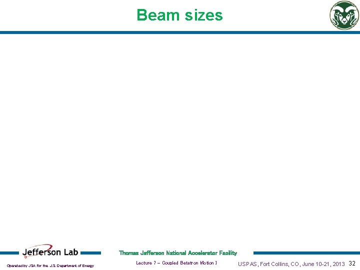 Beam sizes Thomas Jefferson National Accelerator Facility Operated by JSA for the U. S.