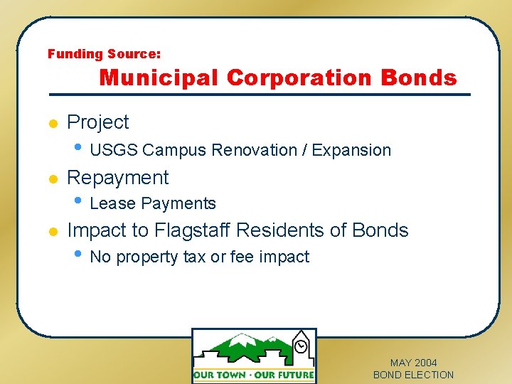 Funding Source: Municipal Corporation Bonds l Project • USGS Campus Renovation / Expansion l