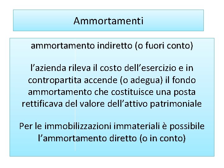 Ammortamenti ammortamento indiretto (o fuori conto) l’azienda rileva il costo dell’esercizio e in contropartita