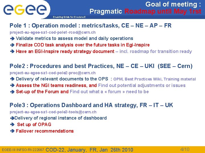 Goal of meeting : Pragmatic Roadmap until May 1 rst Enabling Grids for E-scienc.