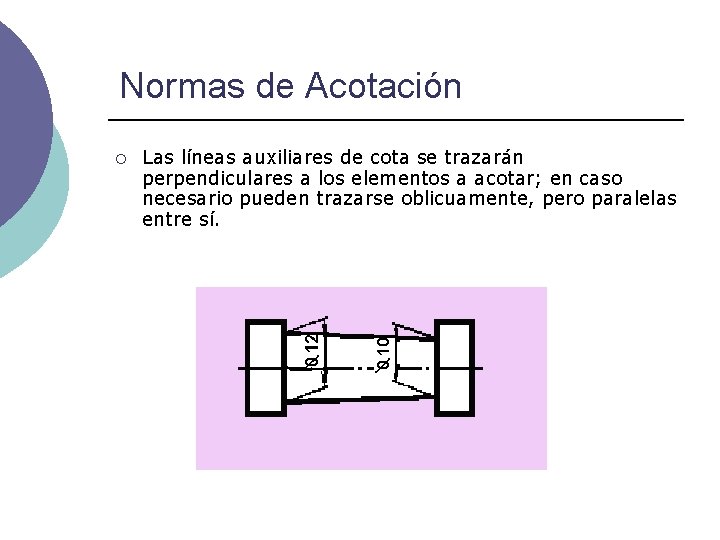 Normas de Acotación ¡ Las líneas auxiliares de cota se trazarán perpendiculares a los