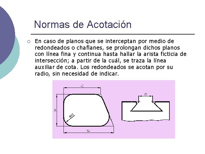 Normas de Acotación ¡ En caso de planos que se interceptan por medio de