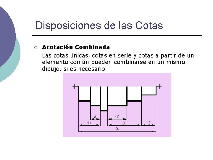 Disposiciones de las Cotas ¡ Acotación Combinada Las cotas únicas, cotas en serie y