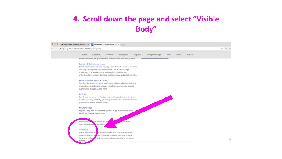 4. Scroll down the page and select “Visible Body” 