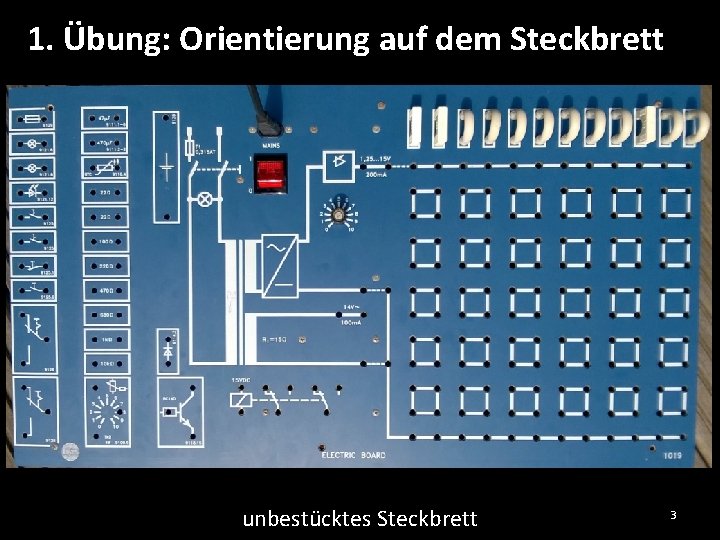 1. Übung: Orientierung auf dem Steckbrett unbestücktes Steckbrett 3 