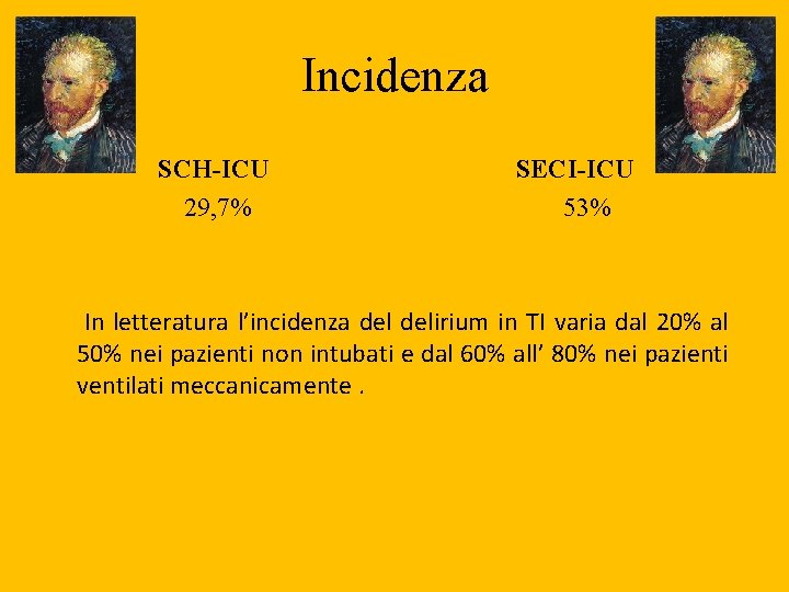 Incidenza SCH-ICU 29, 7% SECI-ICU 53% In letteratura l’incidenza delirium in TI varia dal