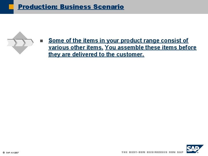Production: Business Scenario n ã SAP AG 2007 Some of the items in your