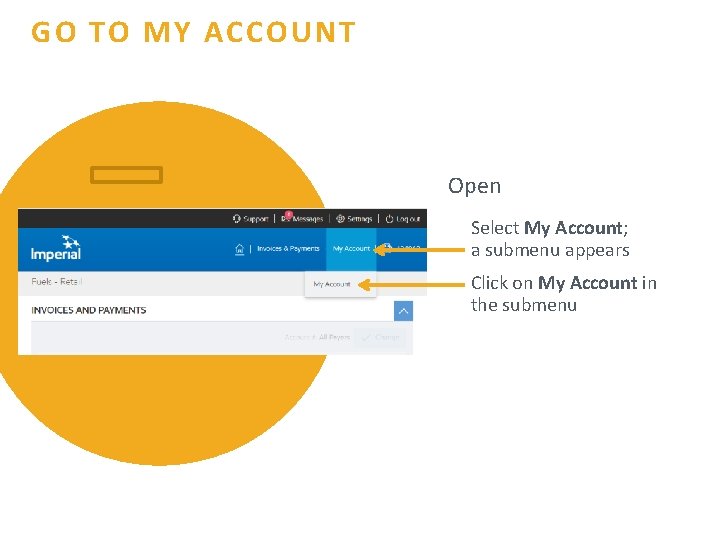 GO TO MY ACCOUNT Open Select My Account; a submenu appears Click on My