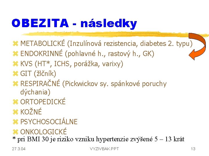 OBEZITA - následky z METABOLICKÉ (Inzulínová rezistencia, diabetes 2. typu) z ENDOKRINNÉ (pohlavné h.