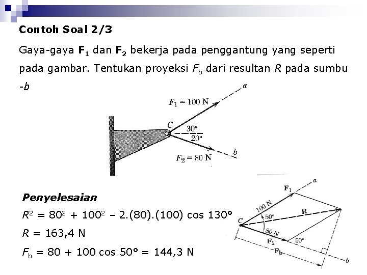 Contoh Soal 2/3 Gaya-gaya F 1 dan F 2 bekerja pada penggantung yang seperti