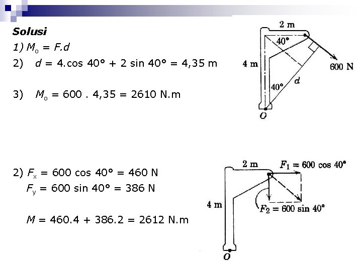 Solusi 1) Mo = F. d 2) d = 4. cos 40° + 2