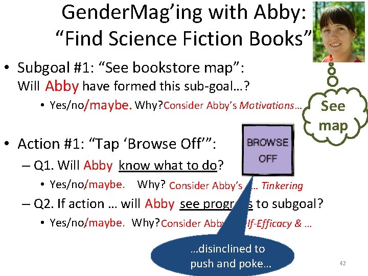 Gender. Mag’ing with Abby: “Find Science Fiction Books” • Subgoal #1: “See bookstore map”: