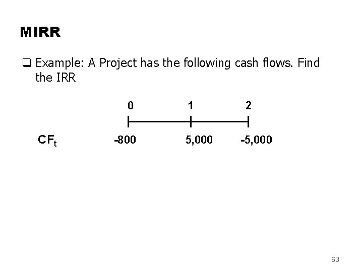 MIRR q Example: A Project has the following cash flows. Find the IRR 0