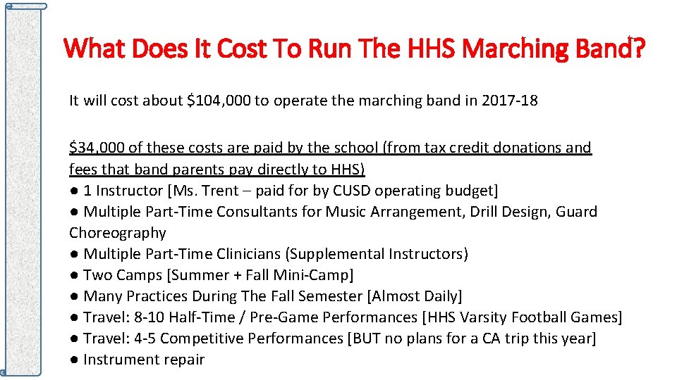 What Does It Cost To Run The HHS Marching Band? It will cost about