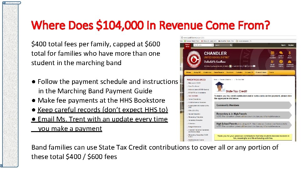 Where Does $104, 000 In Revenue Come From? $400 total fees per family, capped