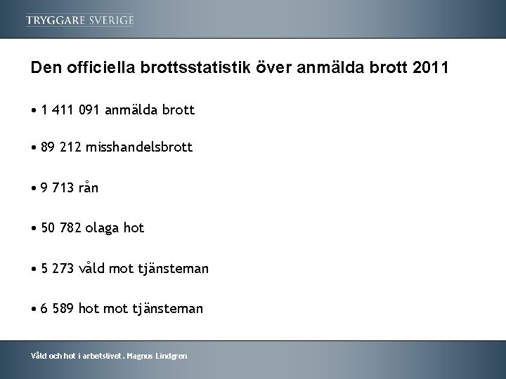 Den officiella brottsstatistik över anmälda brott 2011 • 1 411 091 anmälda brott •