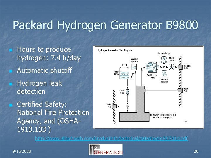 Packard Hydrogen Generator B 9800 n n Hours to produce hydrogen: 7. 4 h/day