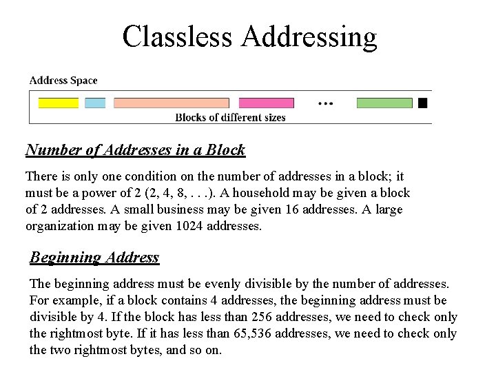 Classless Addressing Number of Addresses in a Block There is only one condition on