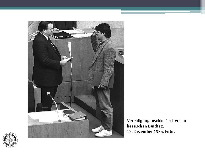 Vereidigung Joschka Fischers im hessischen Landtag, 12. Dezember 1985. Foto. 