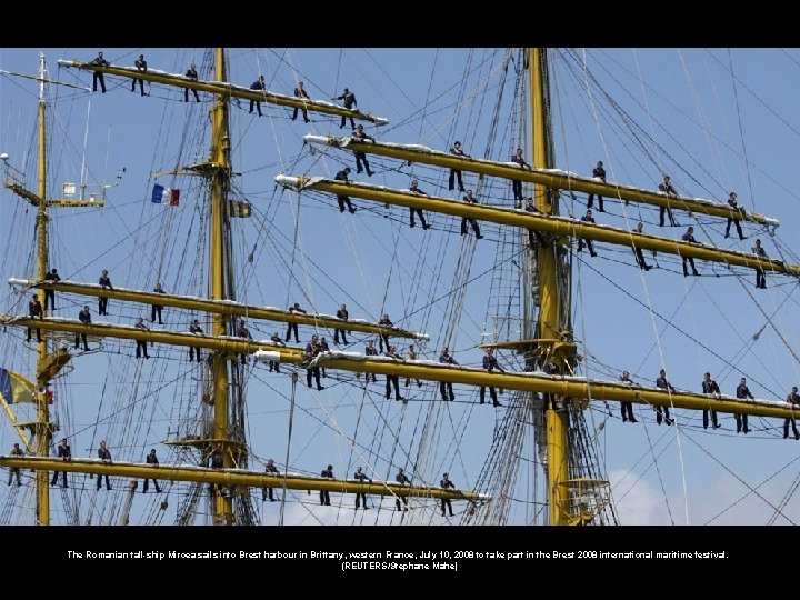 The Romanian tall-ship Mircea sails into Brest harbour in Brittany, western France, July 10,