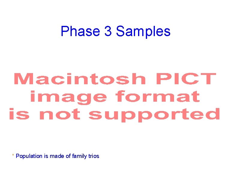 Phase 3 Samples * Population is made of family trios Phase 3 Samples * Population is made of family trios