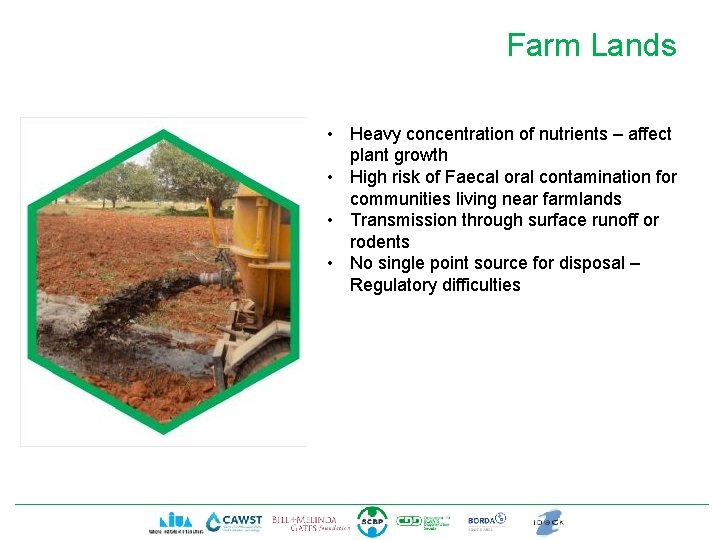 Farm Lands • Heavy concentration of nutrients – affect plant growth • High risk