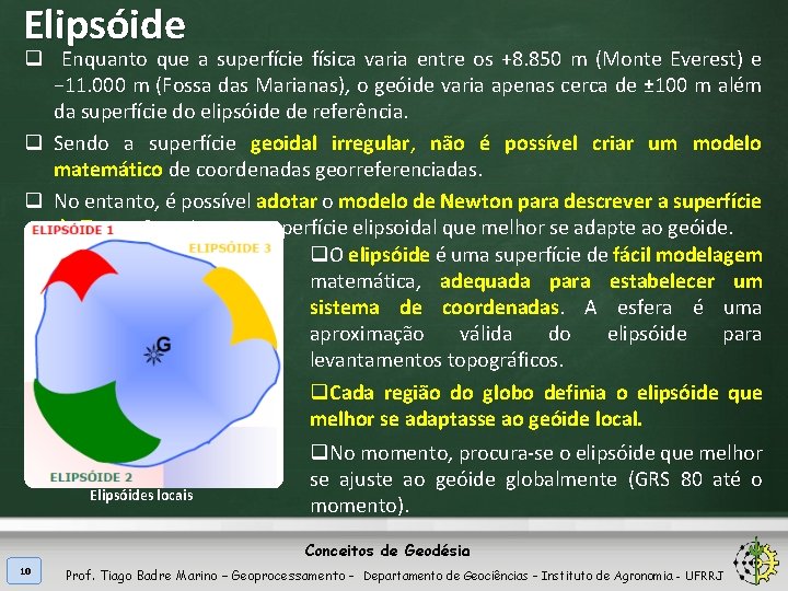 Elipsóide q Enquanto que a superfície física varia entre os +8. 850 m (Monte