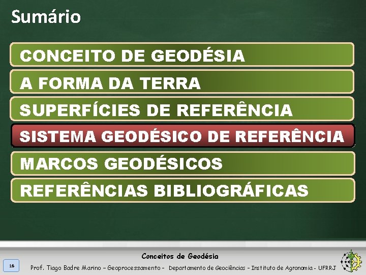 Sumário CONCEITO DE GEODÉSIA A FORMA DA TERRA SUPERFÍCIES DE REFERÊNCIA SISTEMA GEODÉSICO DE