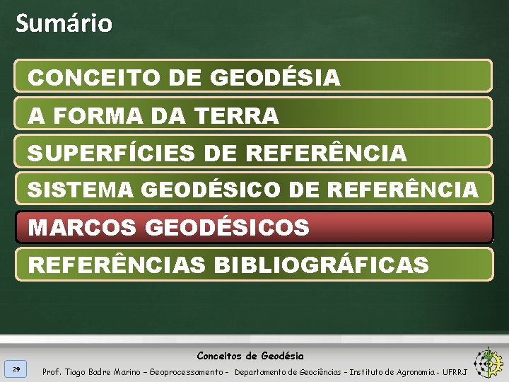 Sumário CONCEITO DE GEODÉSIA A FORMA DA TERRA SUPERFÍCIES DE REFERÊNCIA SISTEMA GEODÉSICO DE