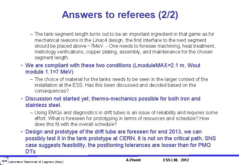 Answers to referees (2/2) – The tank segment length turns out to be an