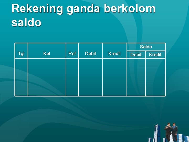 Rekening ganda berkolom saldo Saldo Tgl Ket Ref Debit Kredit 