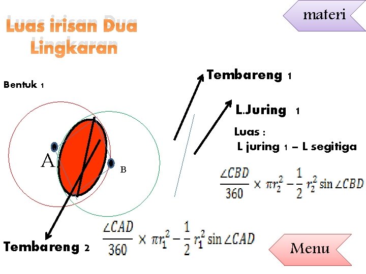 materi Luas irisan Dua Lingkaran Tembareng 1 Bentuk 1 L. Juring 1 A Tembareng