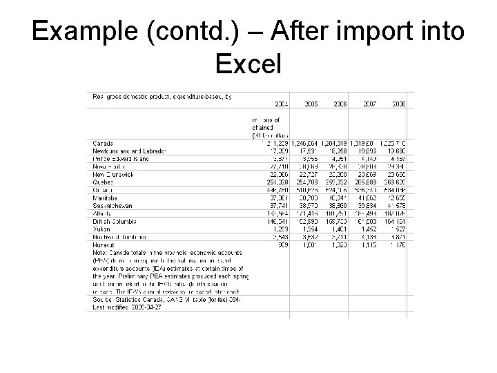 Example (contd. ) – After import into Excel 