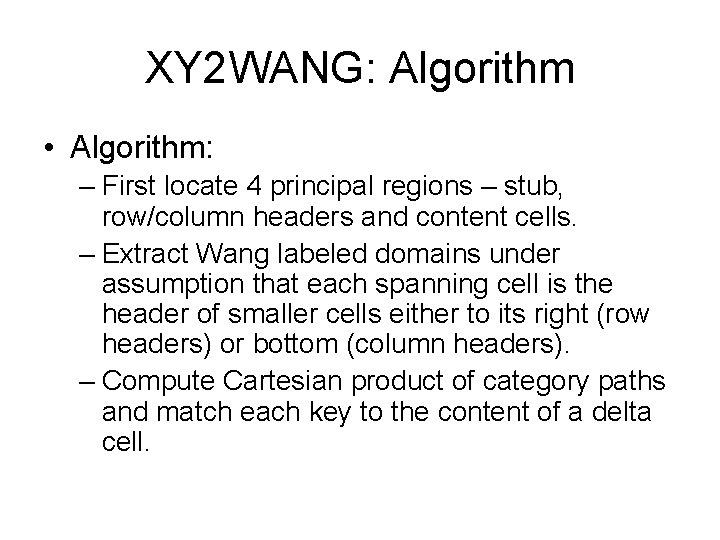 XY 2 WANG: Algorithm • Algorithm: – First locate 4 principal regions – stub,
