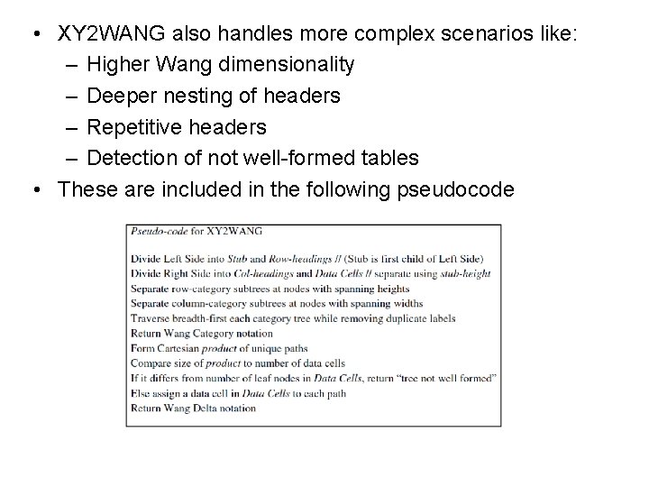  • XY 2 WANG also handles more complex scenarios like: – Higher Wang