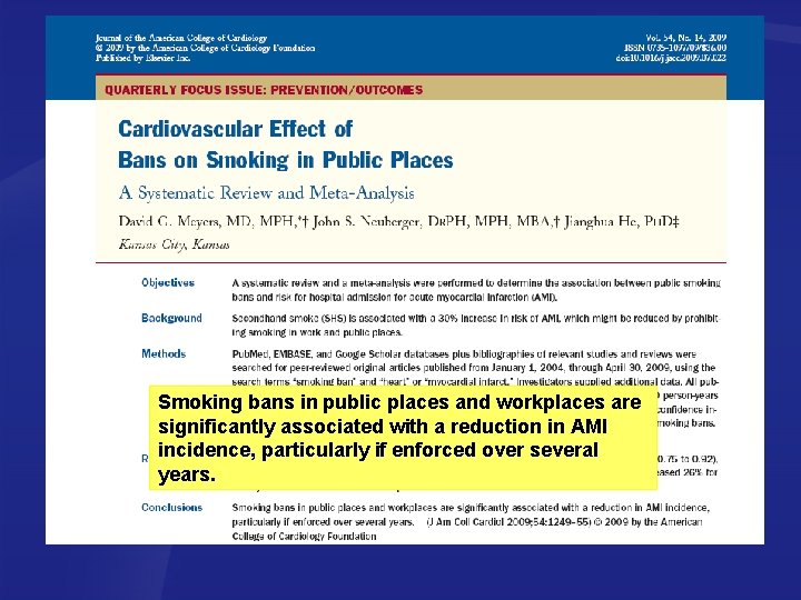 Smoking bans in public places and workplaces are significantly associated with a reduction in