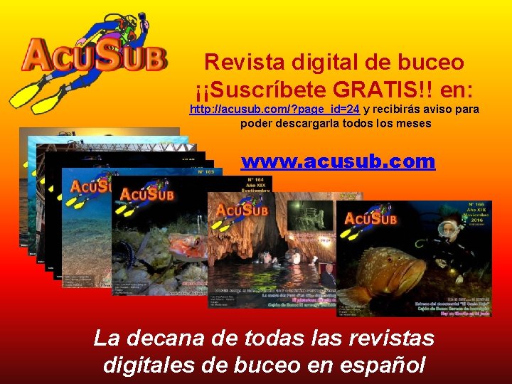 Revista digital de buceo ¡¡Suscríbete GRATIS!! en: http: //acusub. com/? page_id=24 y recibirás aviso