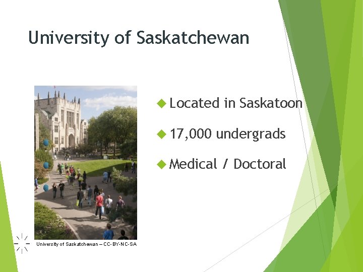 University of Saskatchewan Located 17, 000 undergrads Medical University of Saskatchewan – CC-BY-NC-SA in