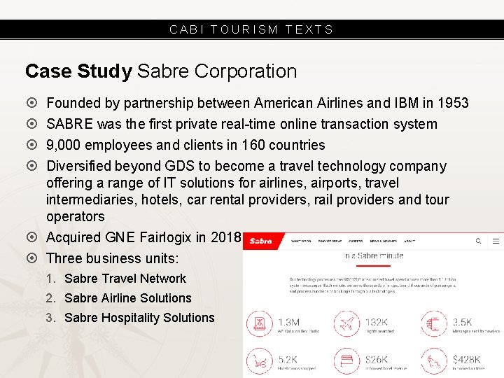 CABI TOURISM TEXTS Case Study Sabre Corporation Founded by partnership between American Airlines and