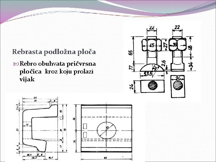 Rebrasta podložna ploča Rebro obuhvata pričvrsna pločica kroz koju prolazi vijak 