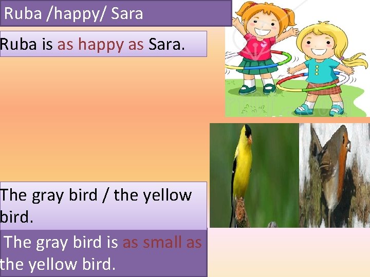 Ruba /happy/ Sara Ruba is as happy as Sara. The gray bird / the