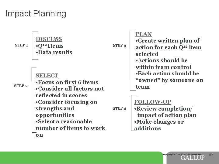 Impact Planning STEP 1 STEP 2 DISCUSS • Q 12 Items • Data results Impact Planning STEP 1 STEP 2 DISCUSS • Q 12 Items • Data results