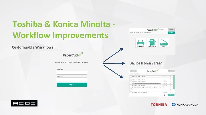 Toshiba & Konica Minolta Workflow Improvements Customizable Workflows Device Home Screen 