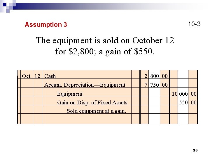 10 -3 Assumption 3 The equipment is sold on October 12 for $2, 800;