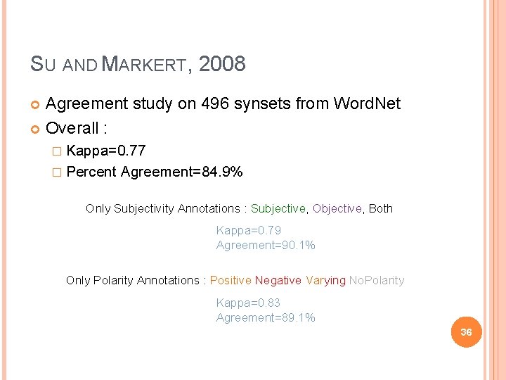 SU AND MARKERT, 2008 Agreement study on 496 synsets from Word. Net Overall :